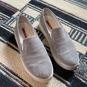 Prada suede slip on sneakers